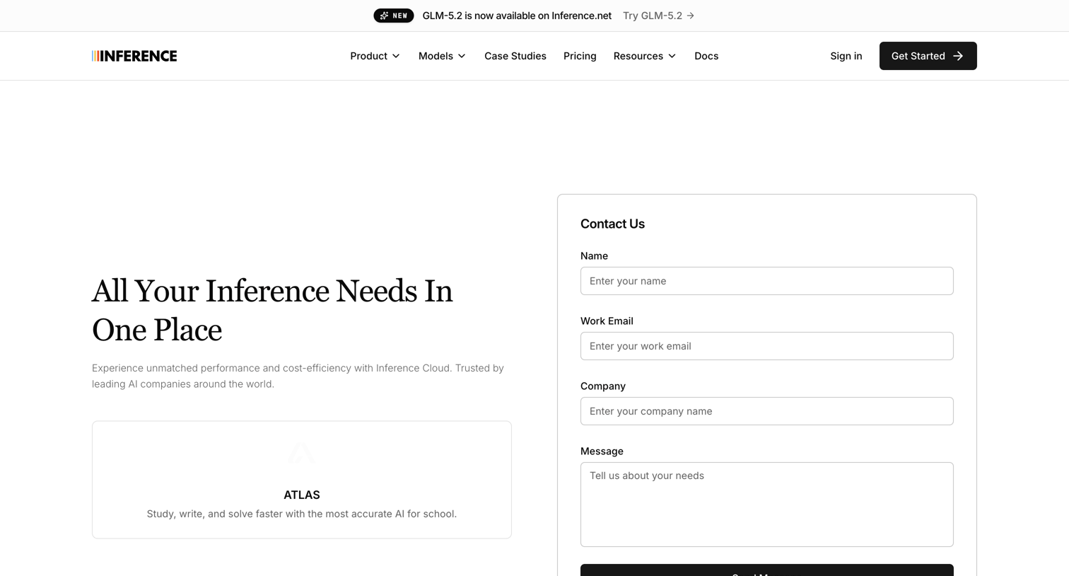 Inference - Enterprise Solutions | Inference.net screen
