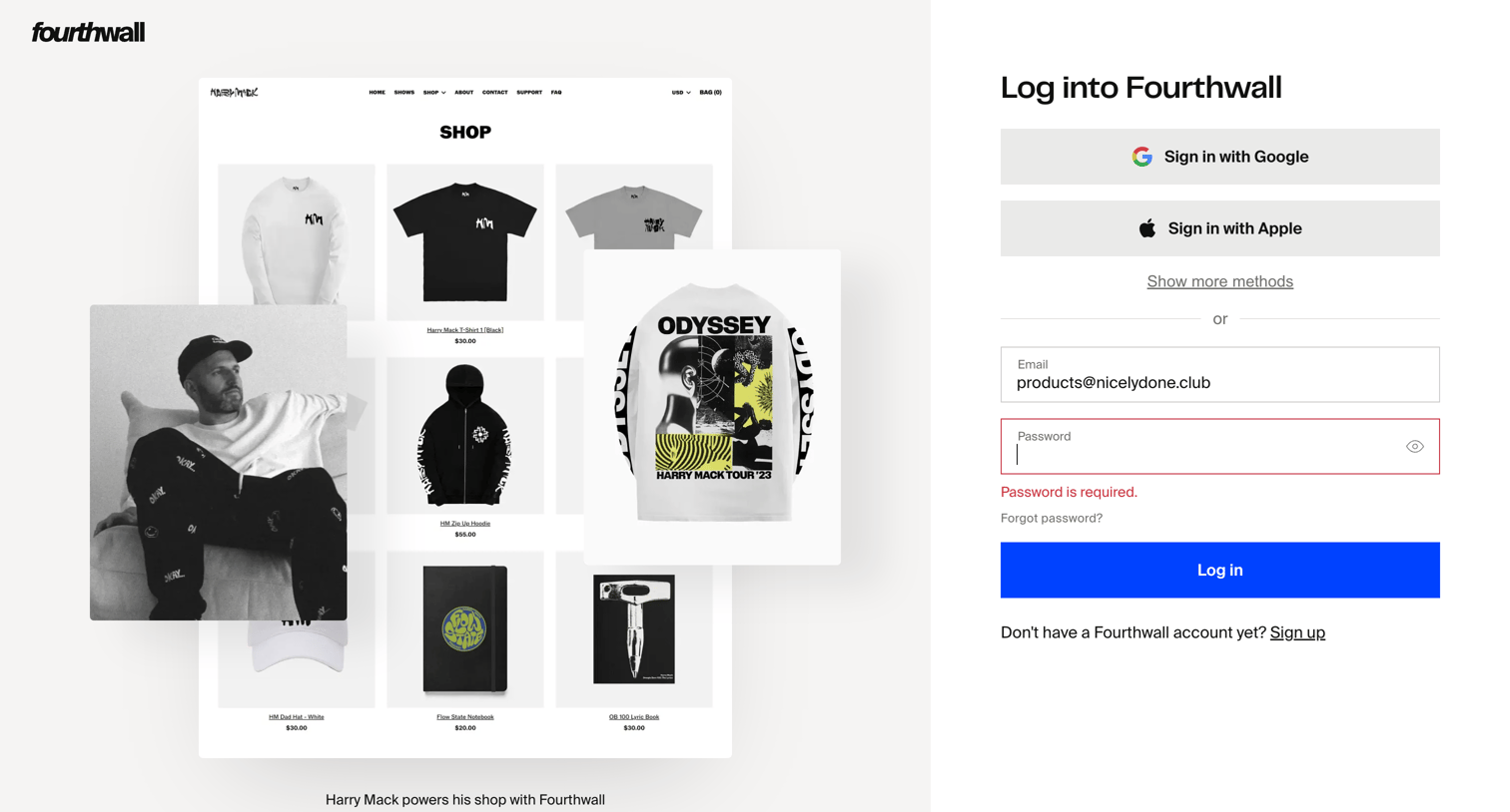 Fourthwall - Log into Fourthwall | Fourthwall screen
