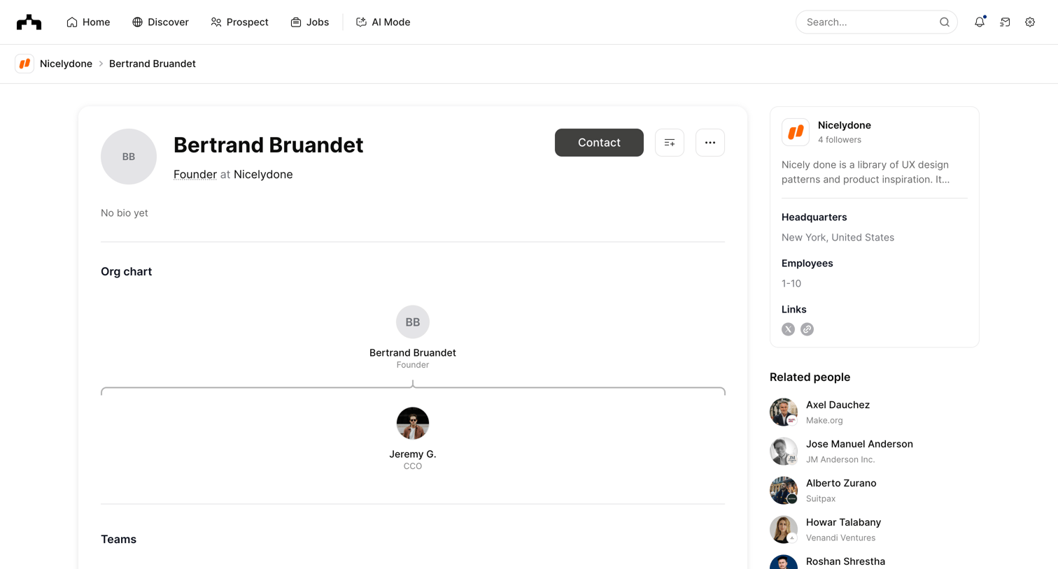 The org - Bertrand Bruandet - Founder at Nicelydone | The Org screen