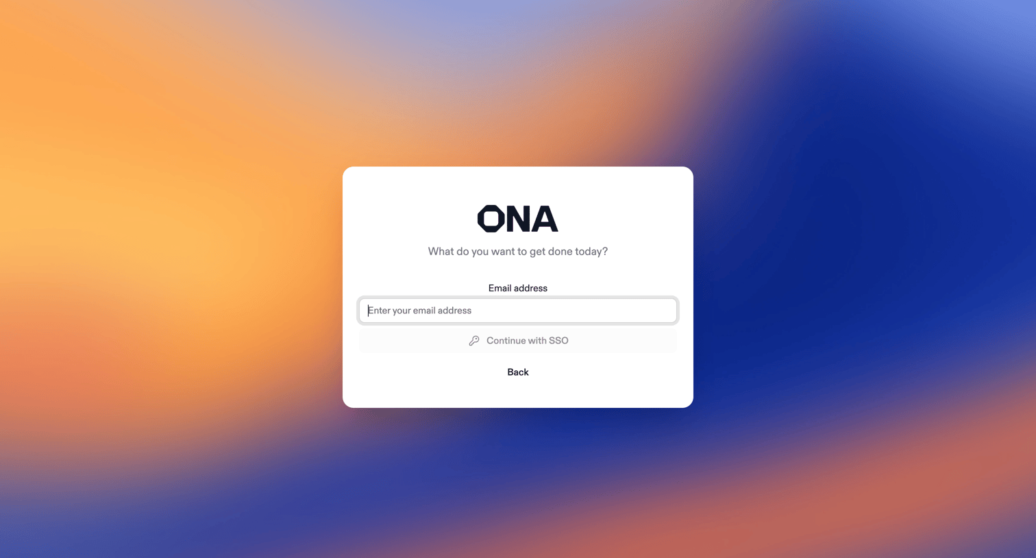 Ona - Login | Ona screen
