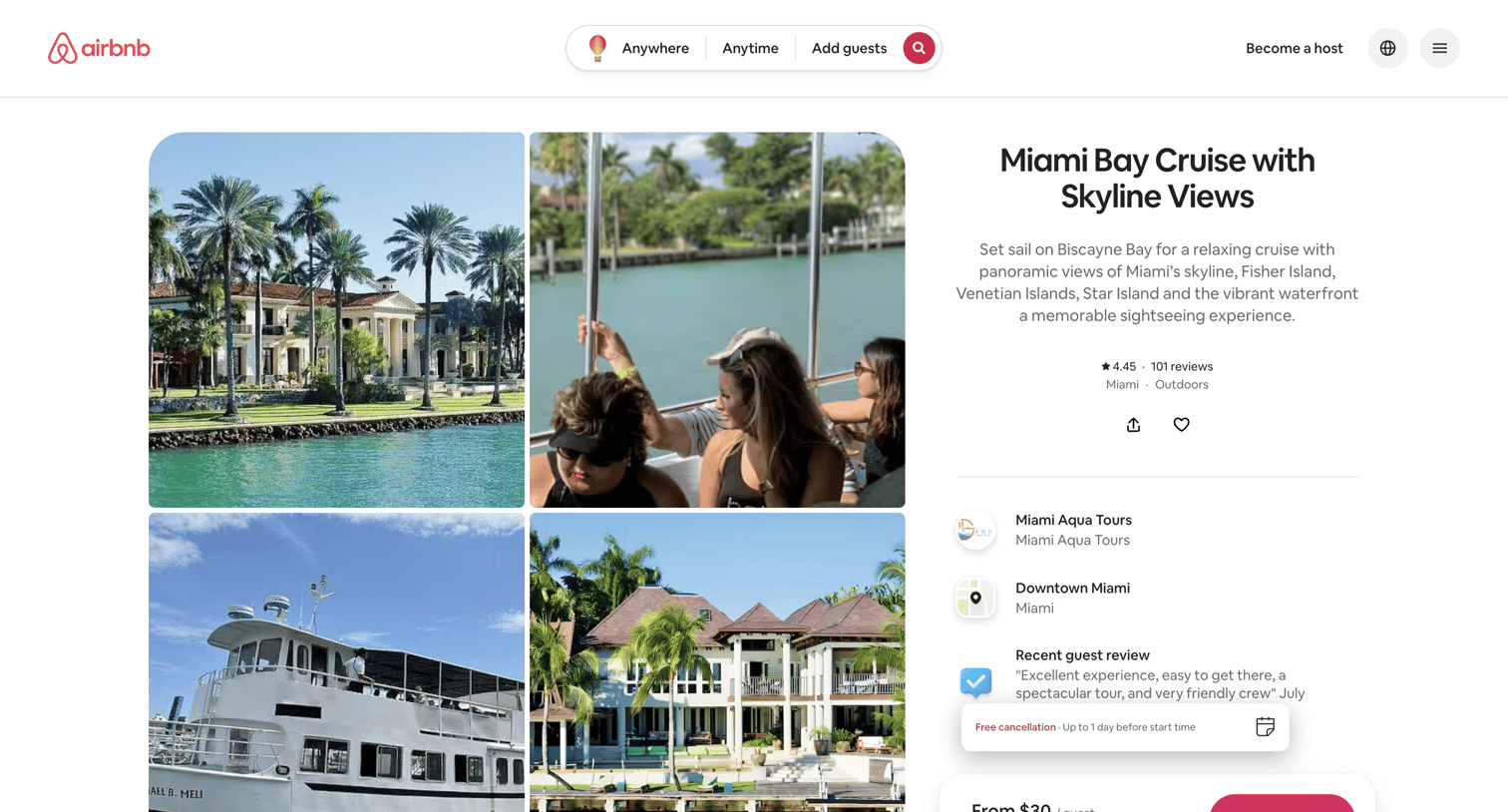 Airbnb - Miami Bay Cruise with Skyline Views · ★4.45 screen