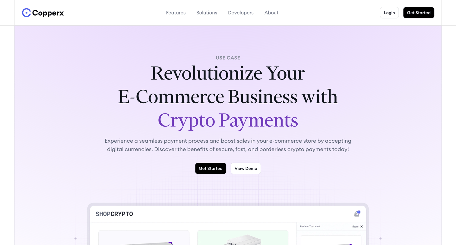 Copperx - Revolutionize Your E-Commerce Business with Crypto Payments - Cop screen