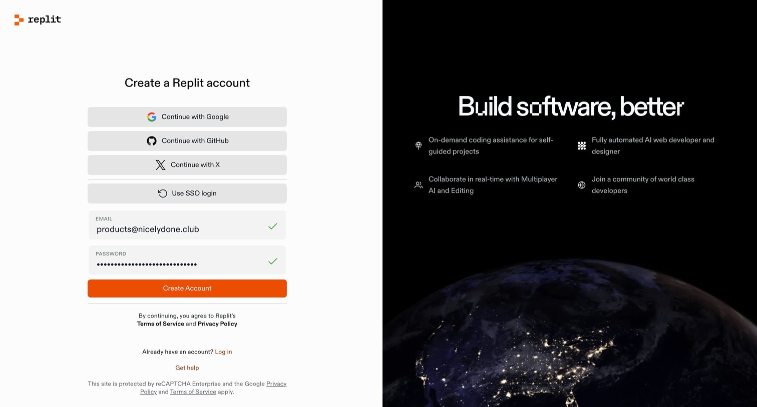 Replit - Sign Up - Replit screen