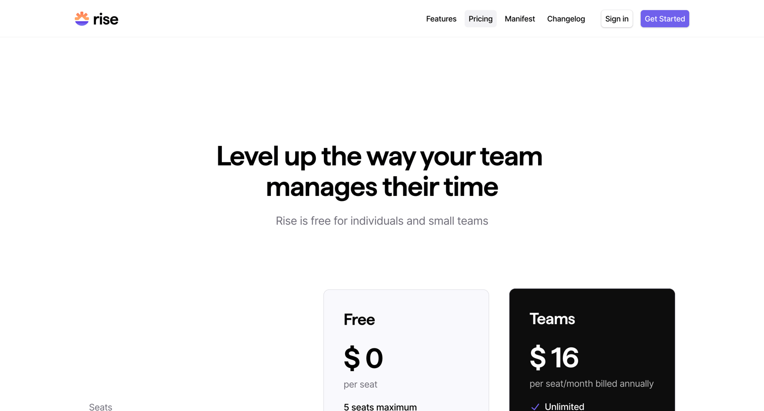 Rise - Rise - Pricing screen