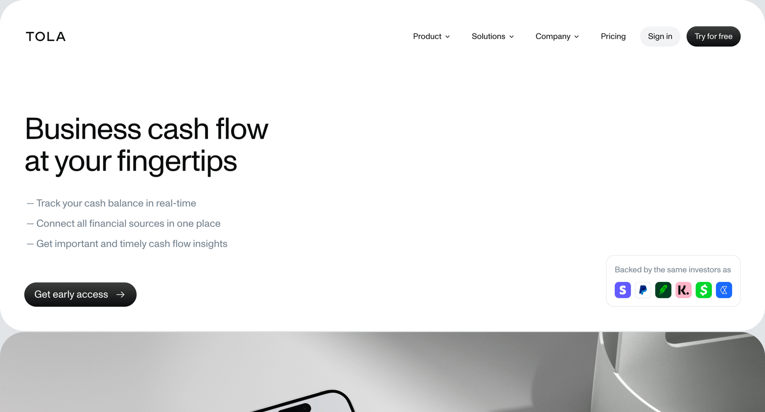 Tola - Tola - Accounts payable, accounts receivable and cash flow manage screen