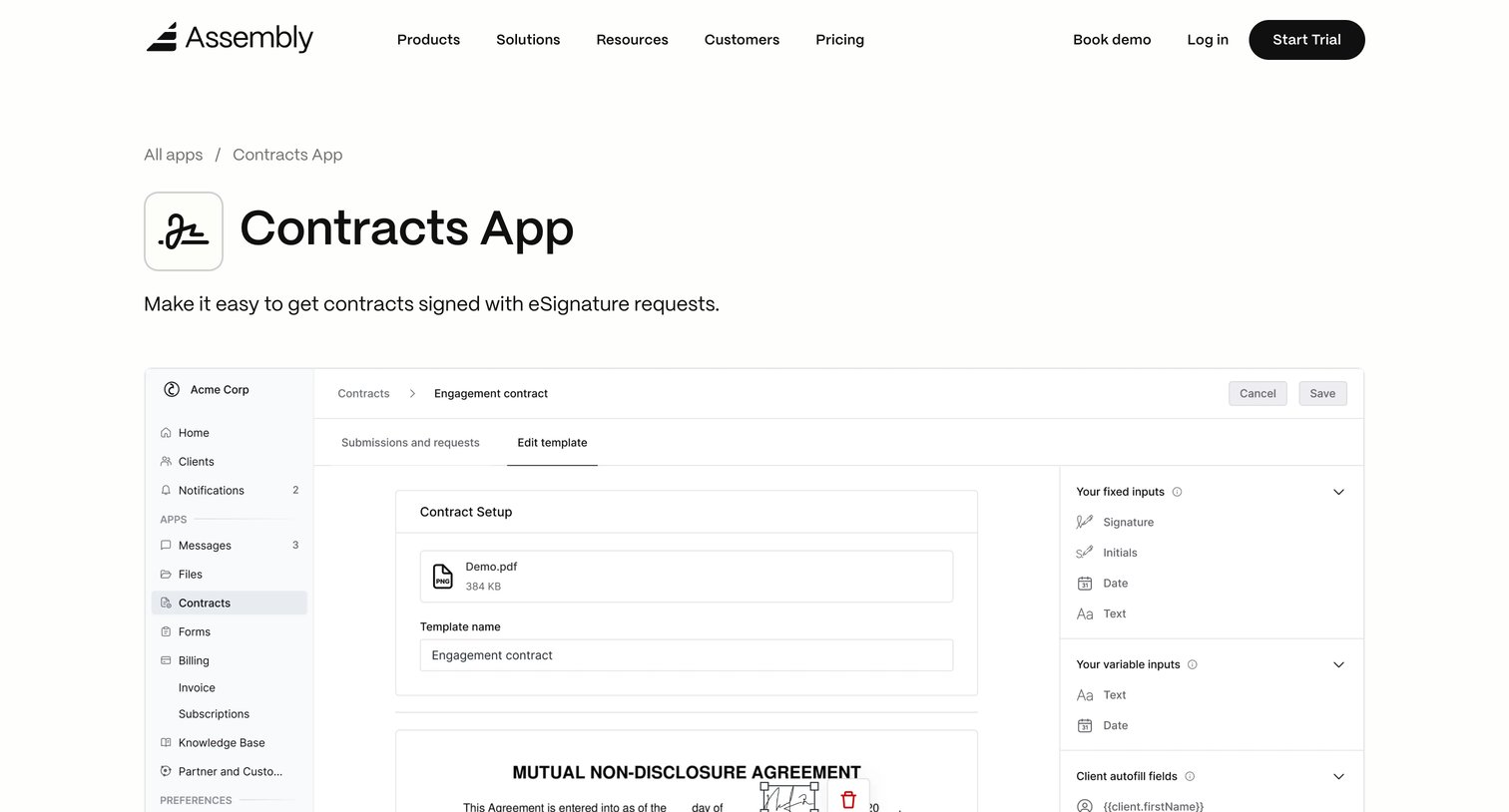 Assembly AI App Builder - Install Contracts App  Assembly screen