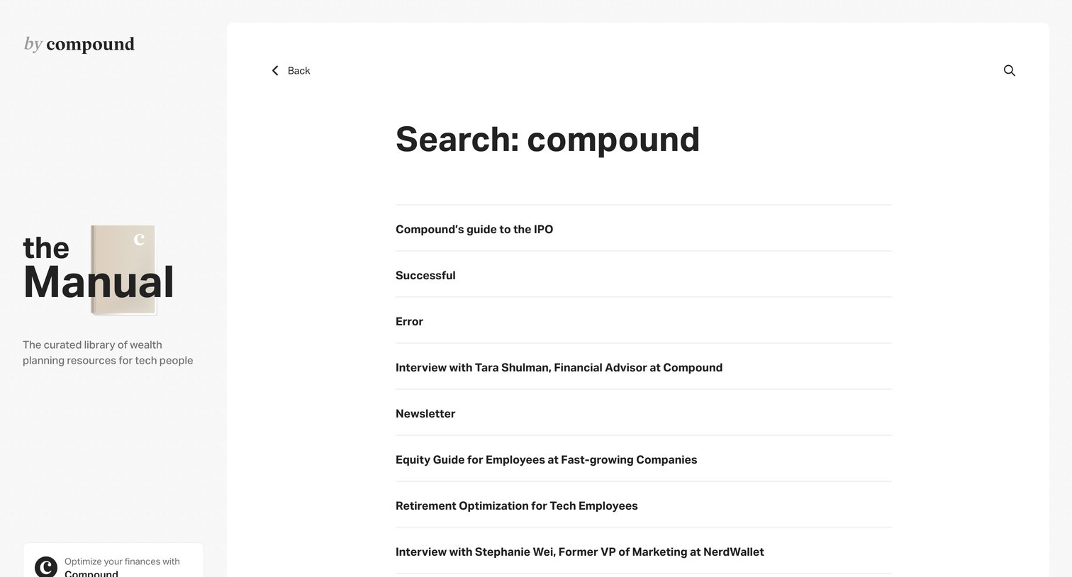 Compound - Search Results screen