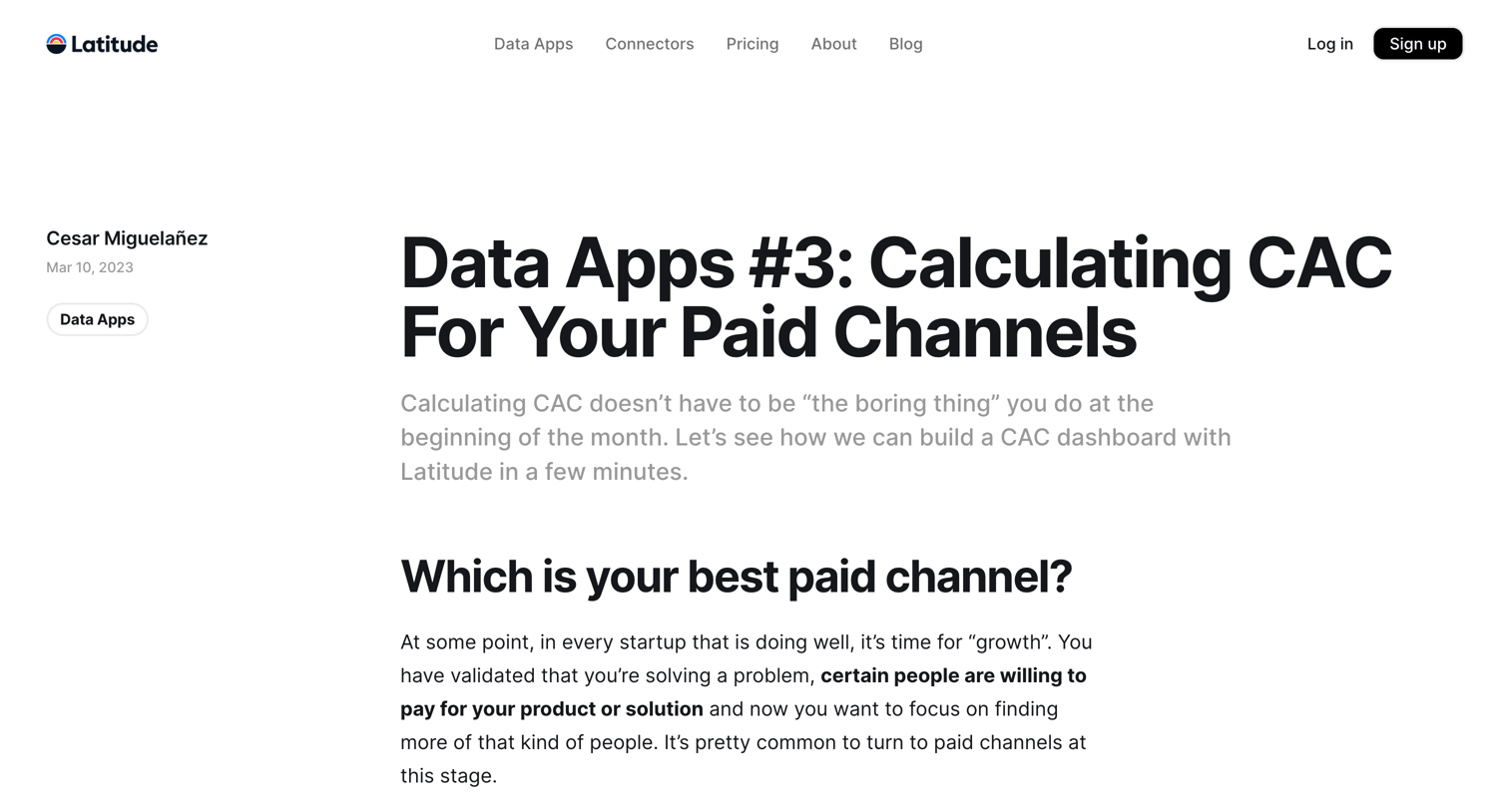 Latitude - Data Apps 3 Calculating CAC For Your Paid Channels screen