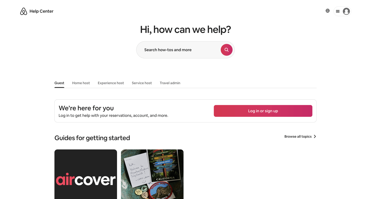 Airbnb - Customer Service - Airbnb Help Center screen