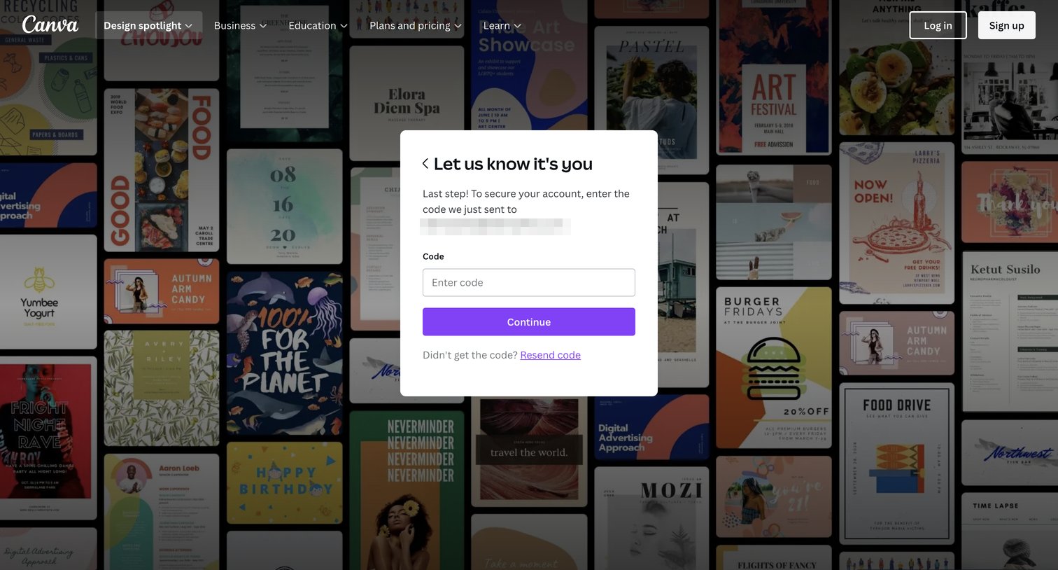 Canva - Login to your Canva account screen