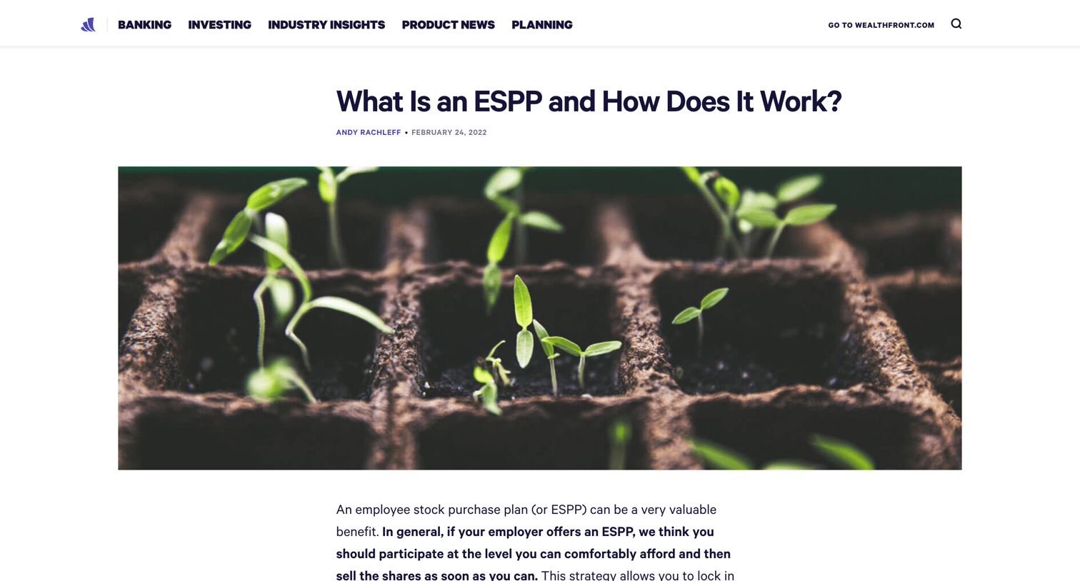 Wealthfront - Employee Stock Purchase Plan ESPP What Is It | Wealthfront screen
