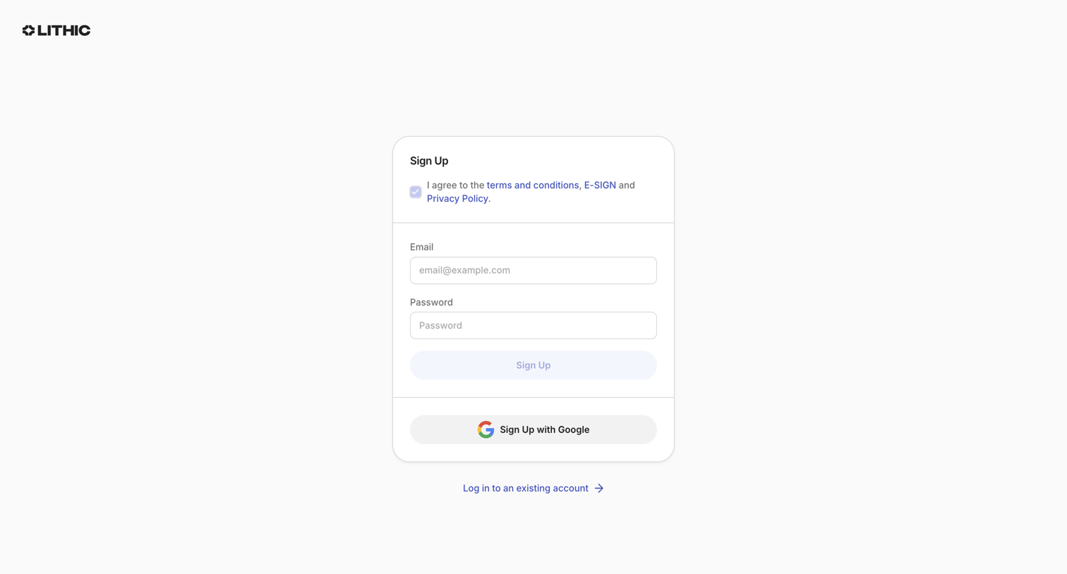 Lithic - Lithic - Sign Up screen