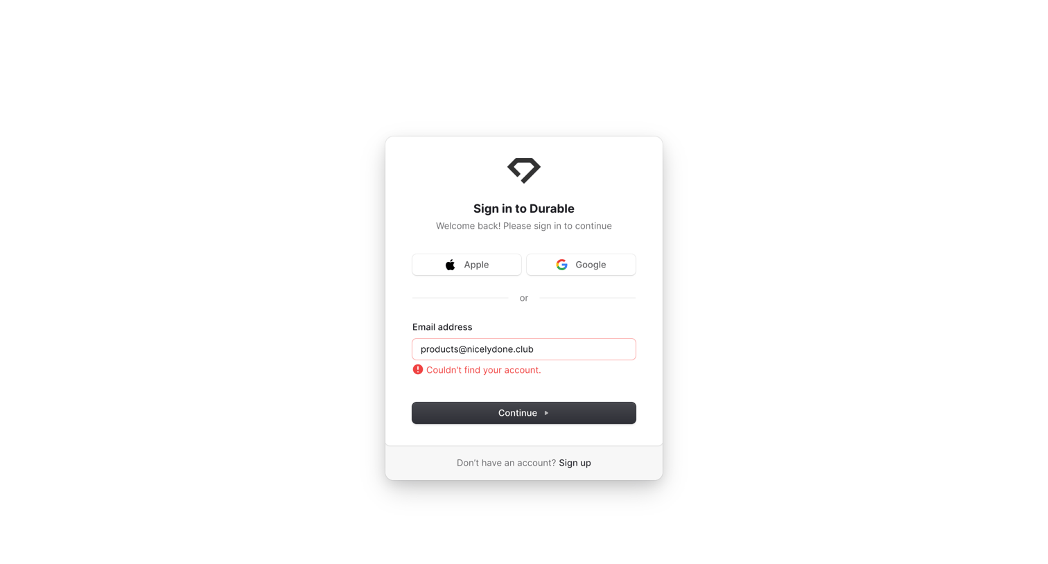 Durable - Durable Sign - Log-in to your site screen