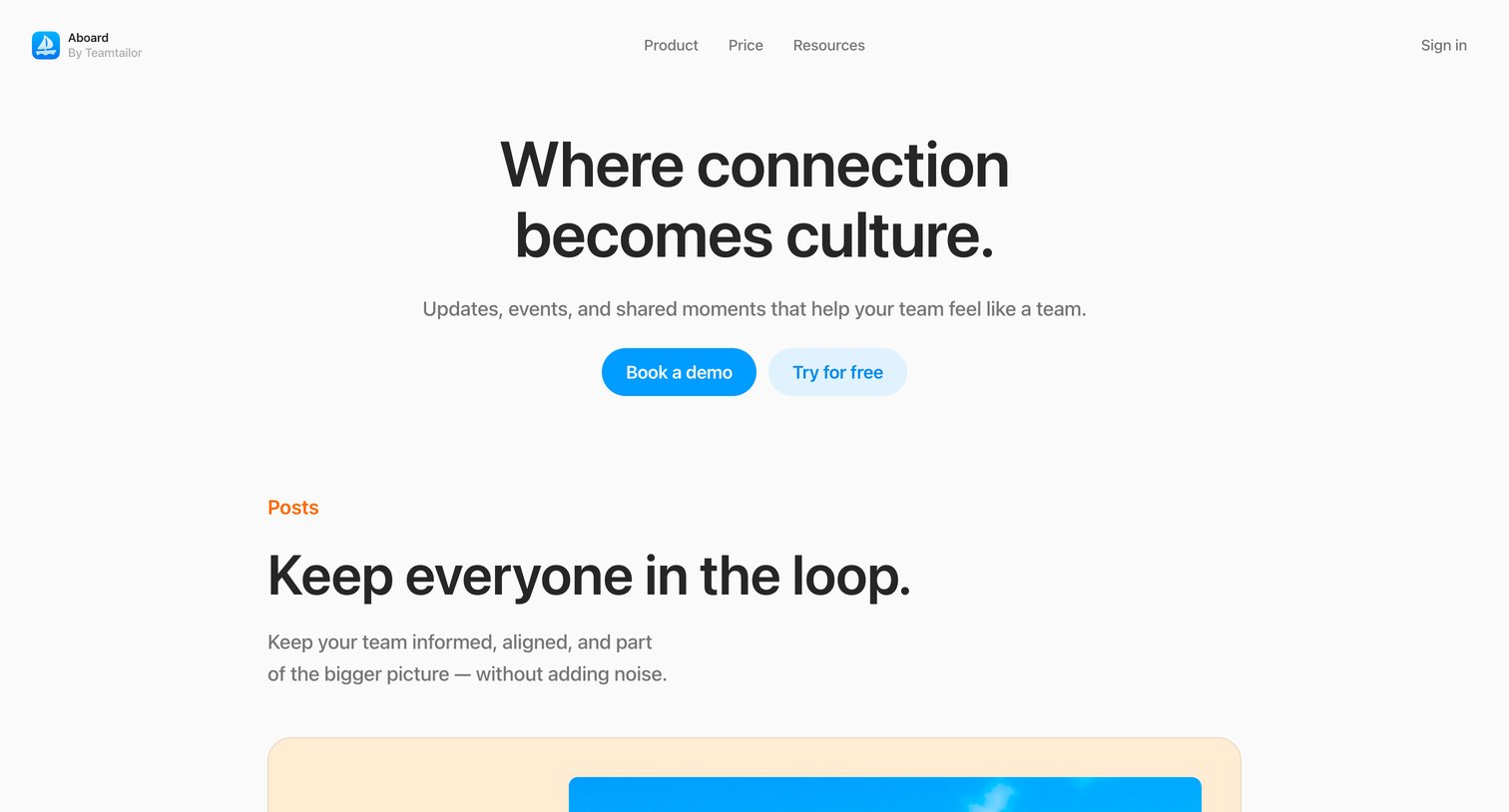 Aboard - Team & culture — Aboard screen