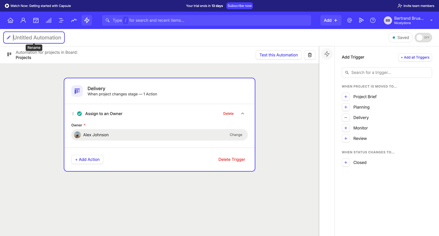 Capsule - Workflow Automation | Nicelydone CRM screen