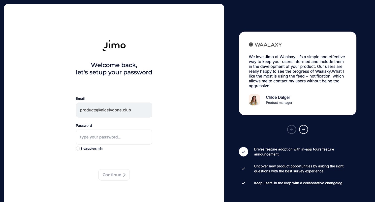 Jimo - Register · Jimo screen