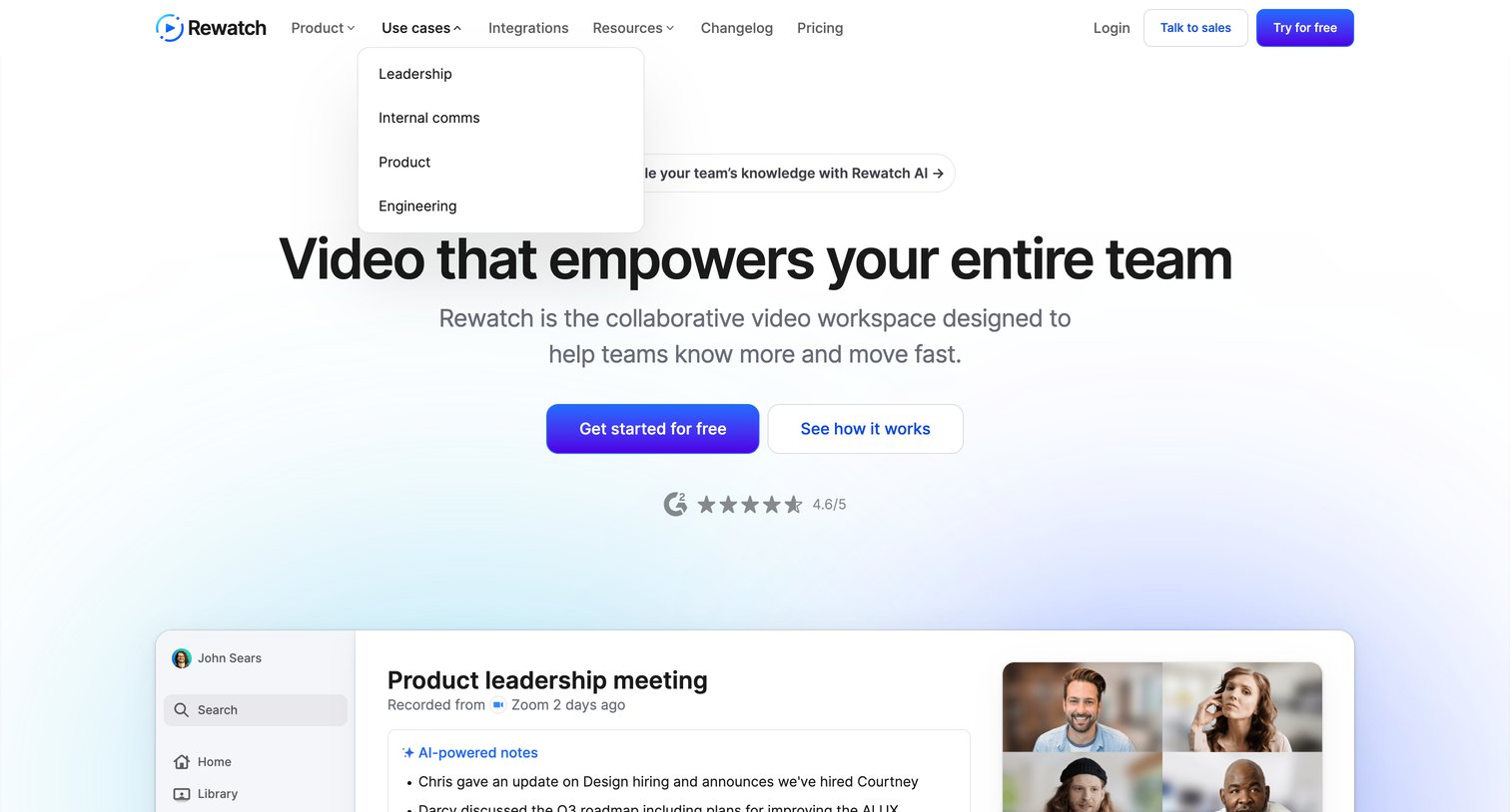 Rewatch - Rewatch Meeting Notes, Async Video Updates | Knowledge Hub screen