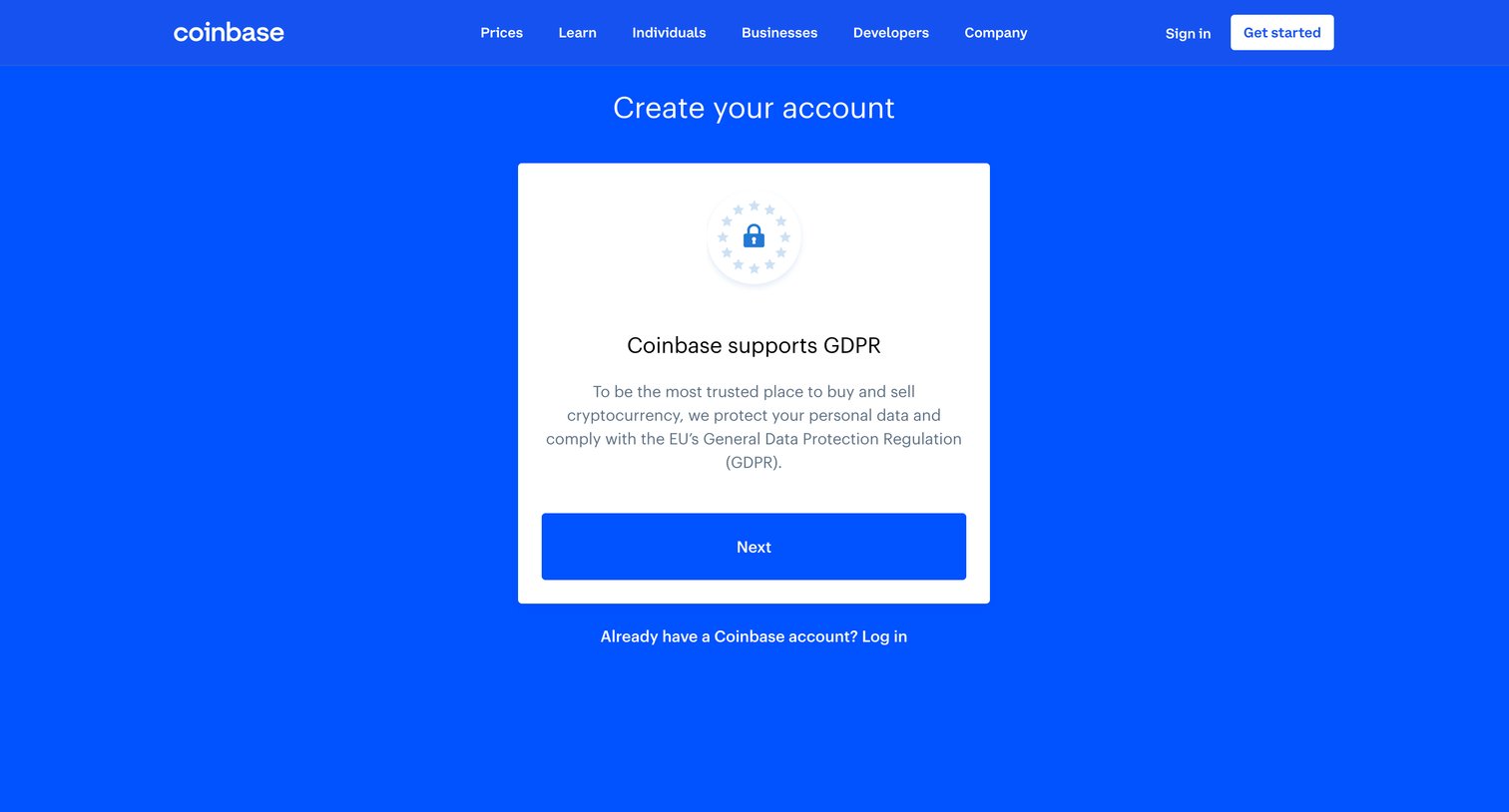 Coinbase - Sign Up - Coinbase screen