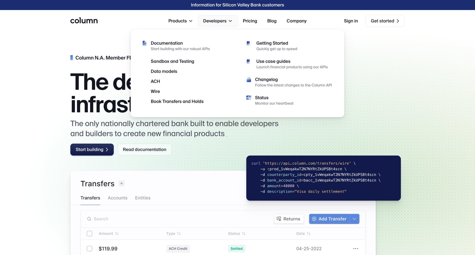 Column - Column — The developer infrastructure bank screen