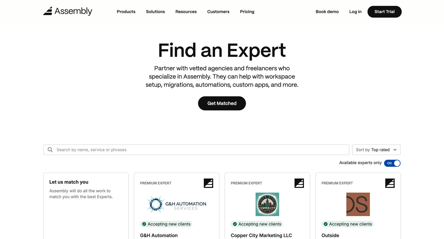 Assembly AI App Builder - Assembly Experts Find a Service Partner screen