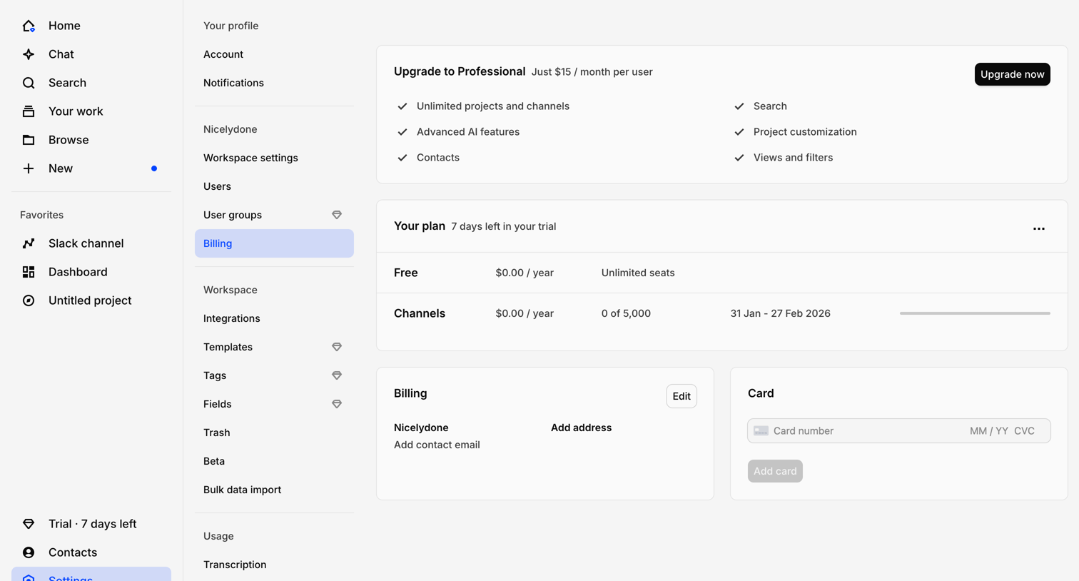 Dovetail - Billing – Workspace settings – Dovetail screen