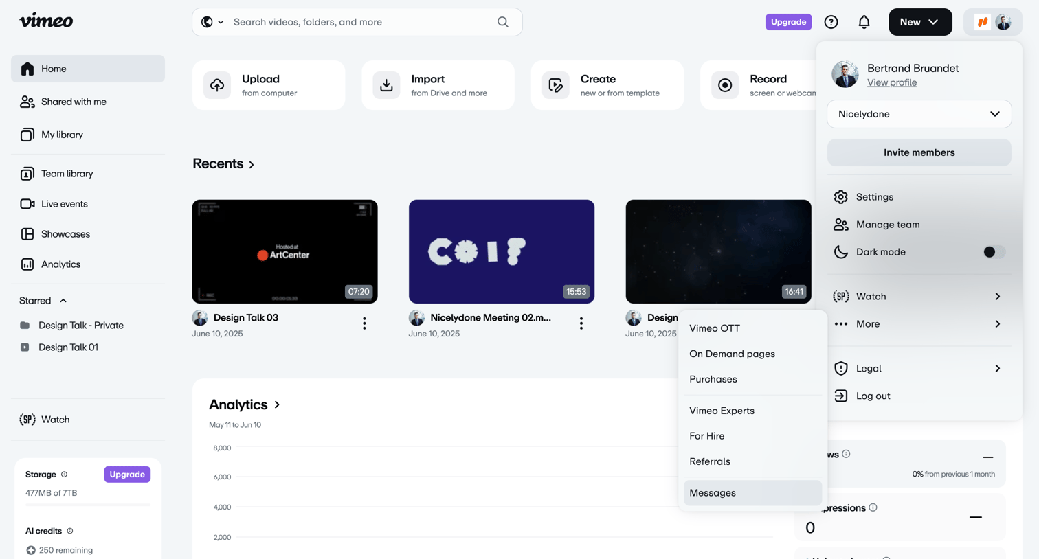 Vimeo screen