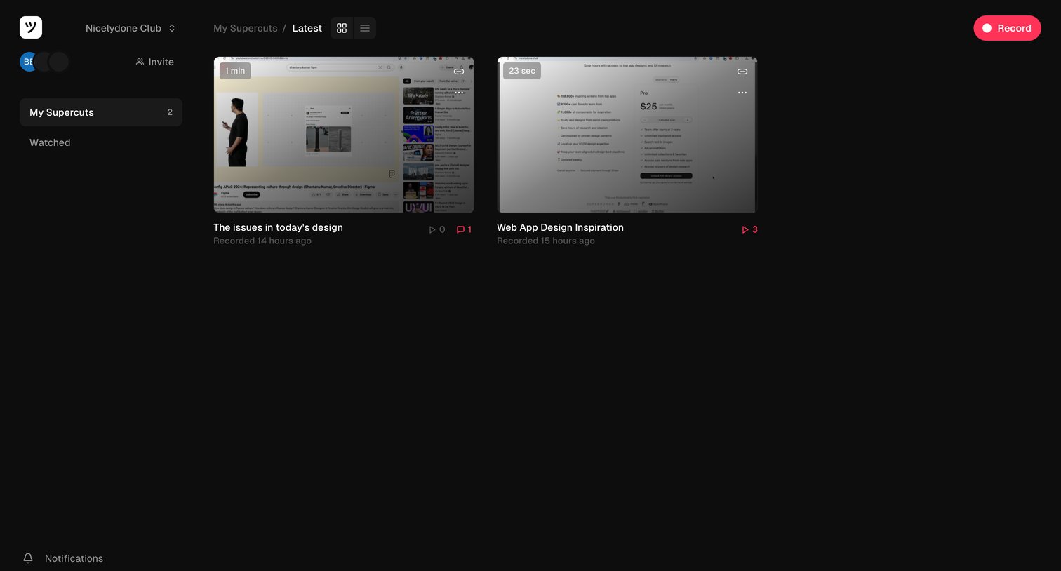 Supercut - Workspace screen