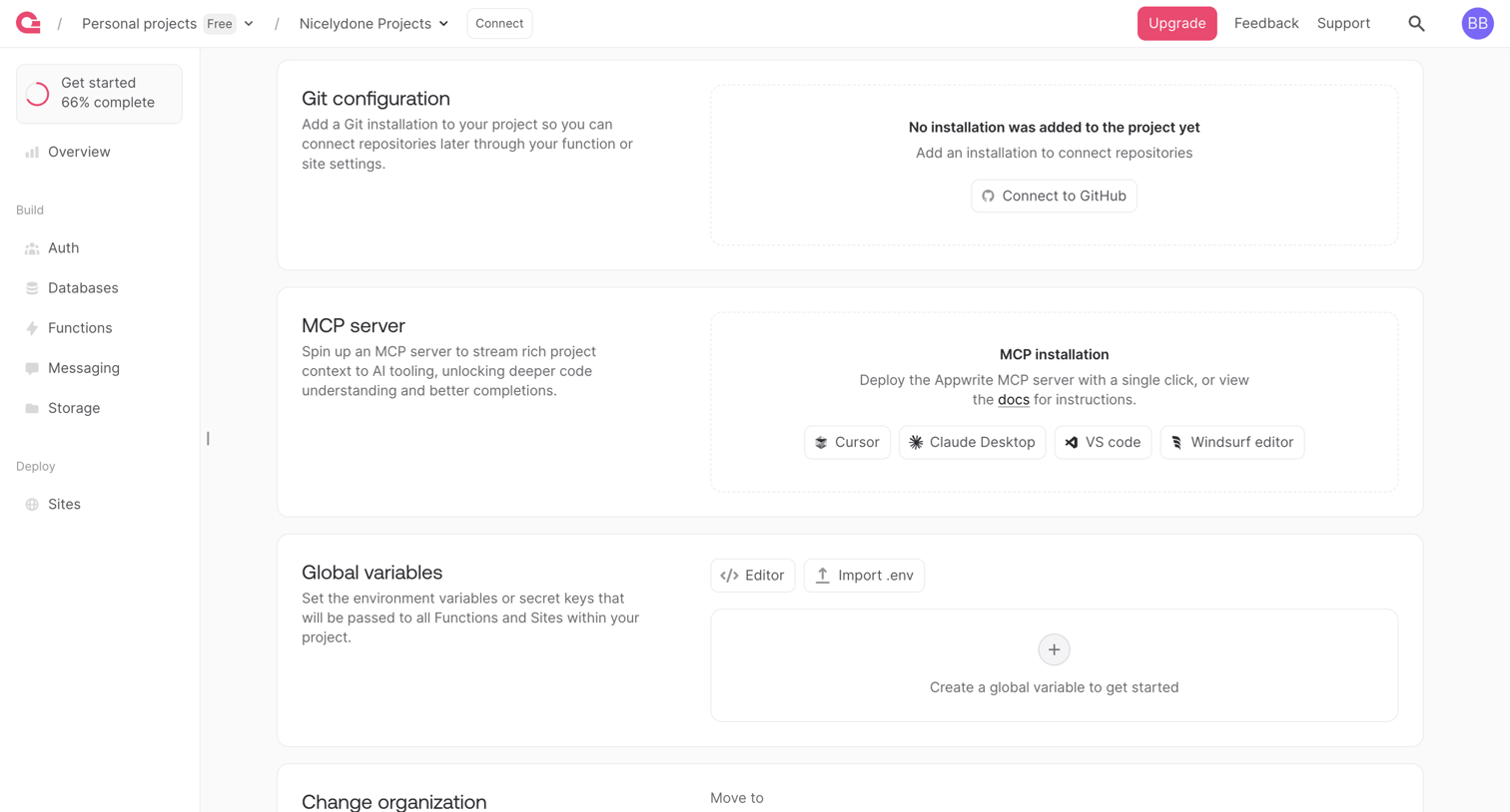 Appwrite - Settings - Appwrite screen