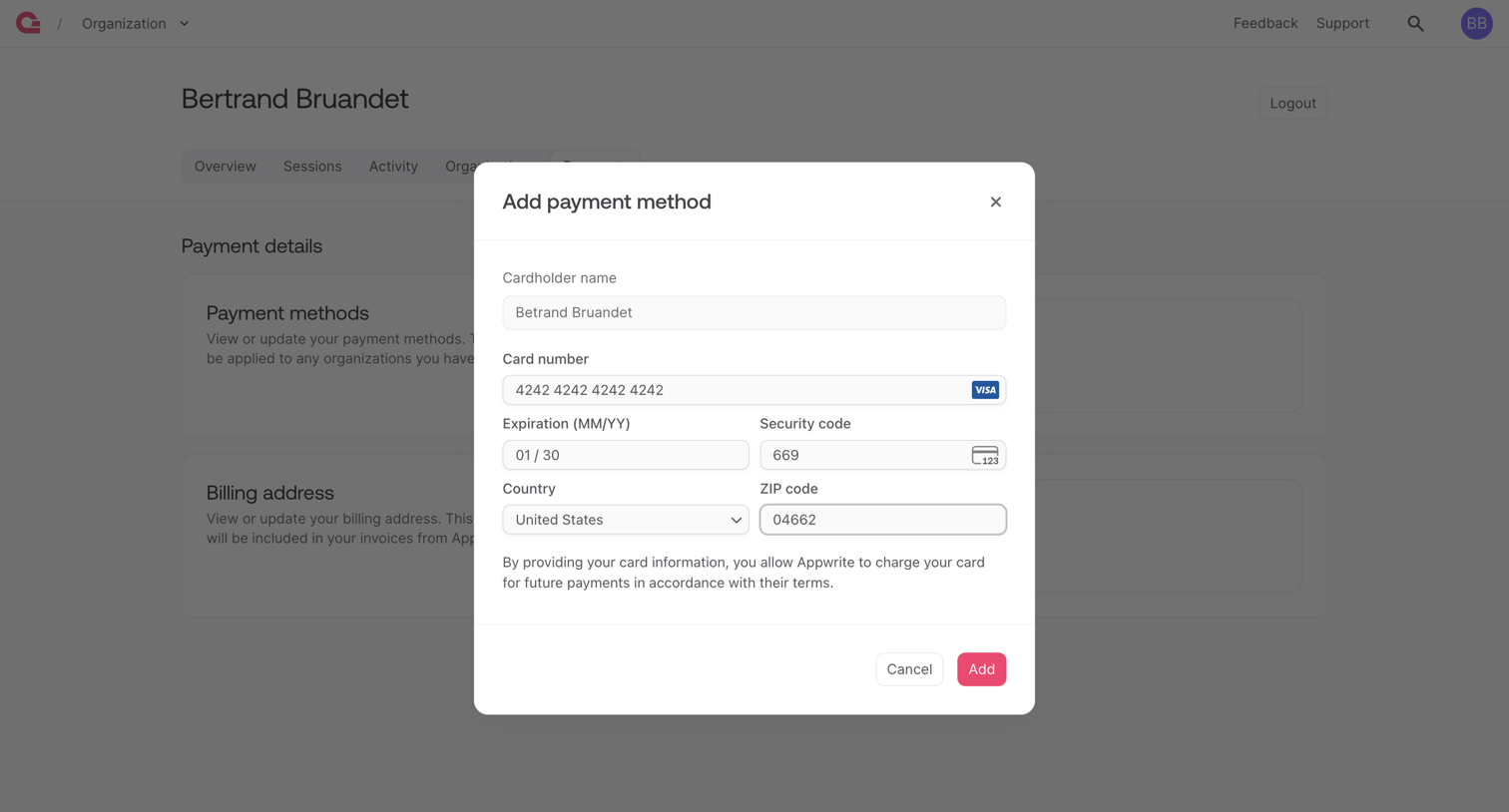 Appwrite - User - Appwrite screen