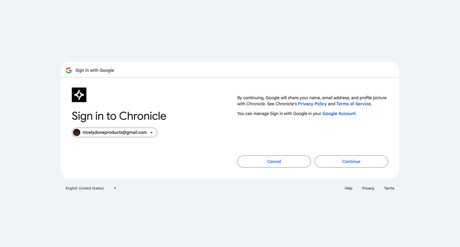 Chronicle - Sign in - Google Accounts screen