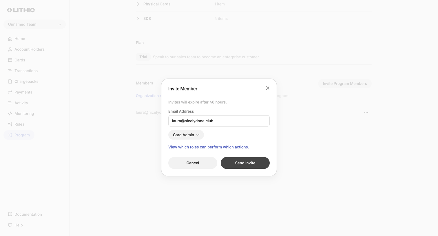 Lithic - Lithic - Program Settings screen