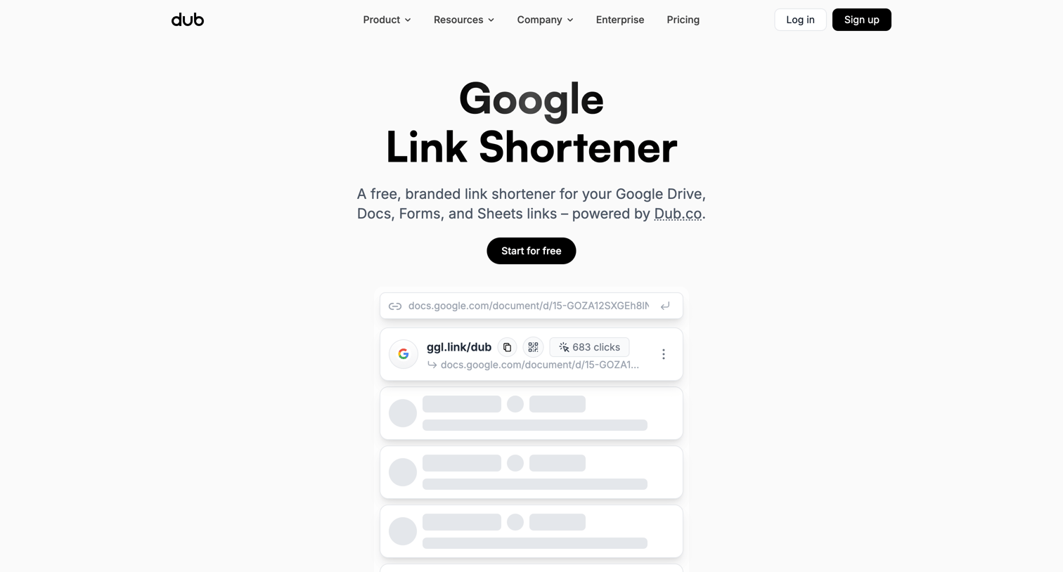 Dub - Ggl.link – Free Google Link Shortener | Dub.co screen