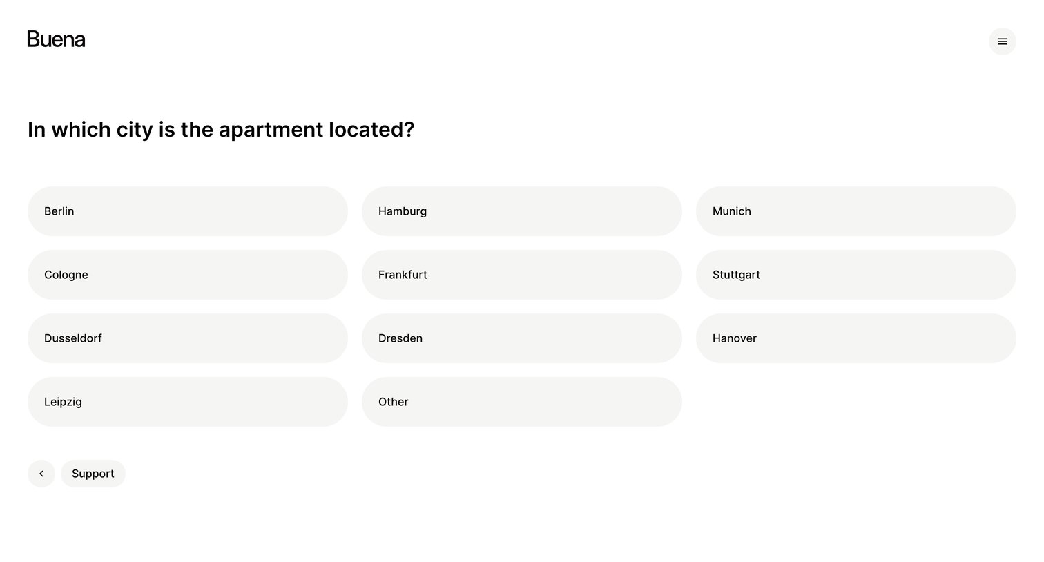 Buena - Inquiry In which city is the apartment located screen