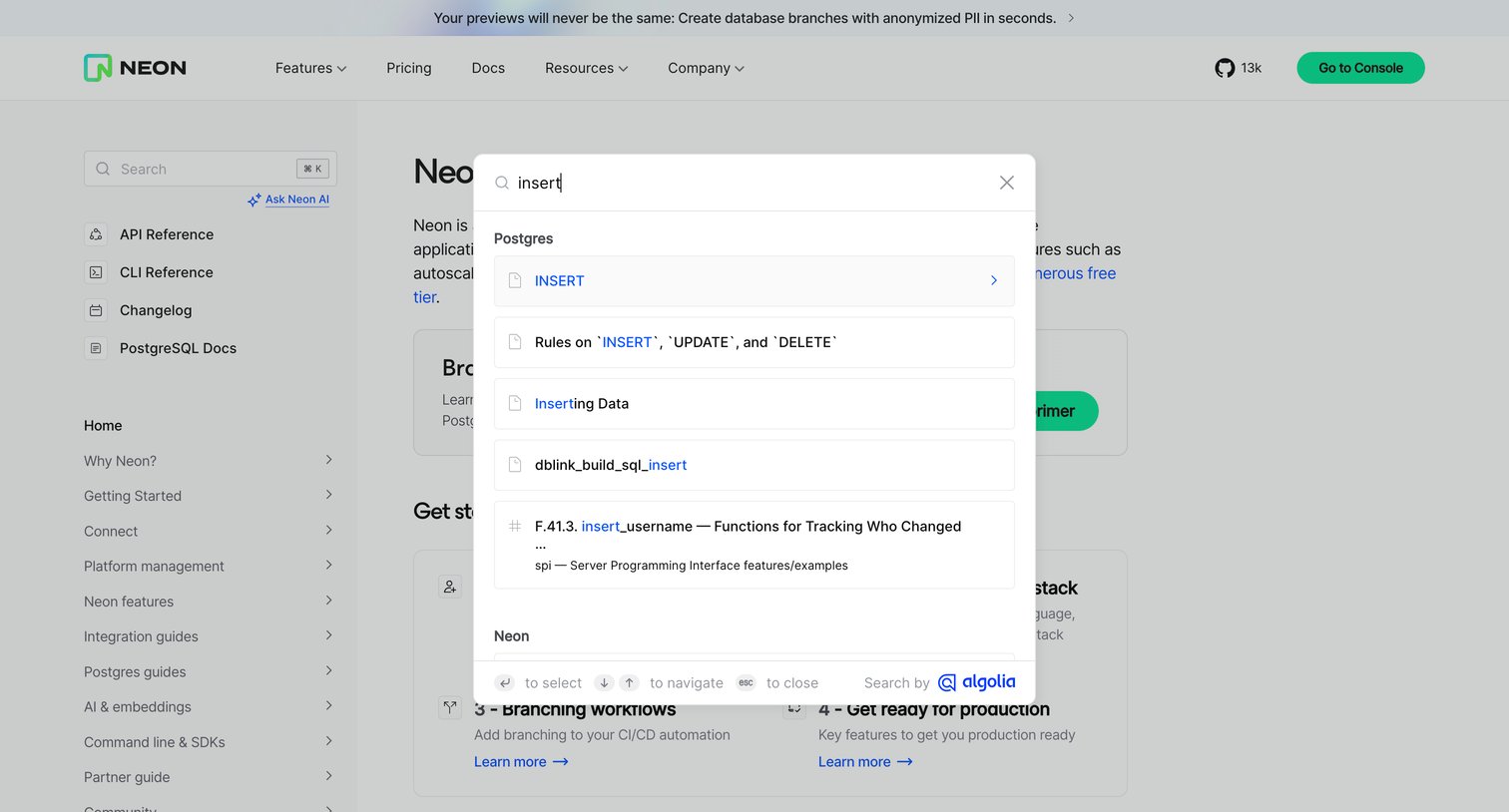 Neon - Neon documentation - Neon Docs screen