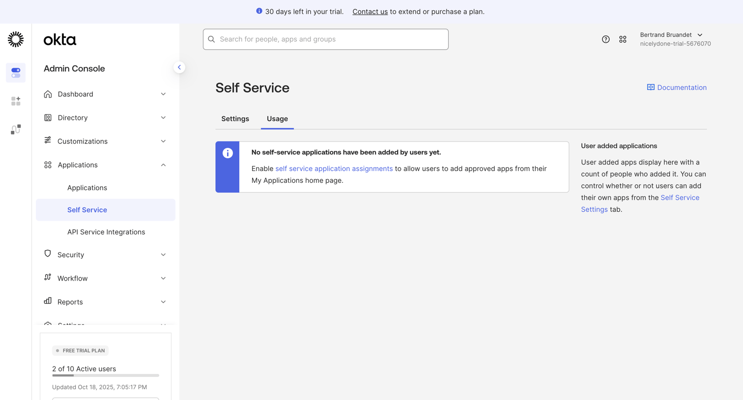 Okta - nicelydone-trial-5676070 - Self Service screen