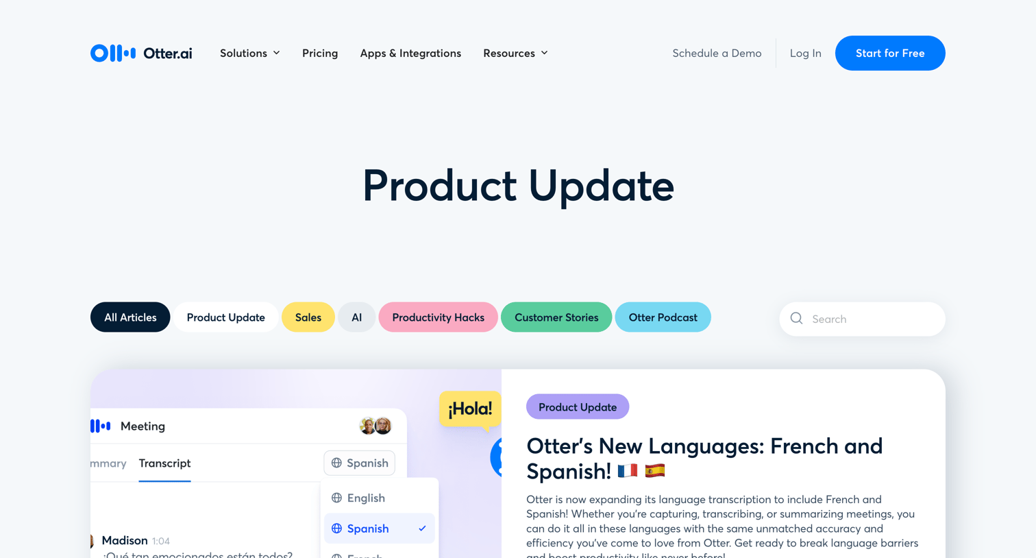 Otter - Product Update | Otter.ai screen
