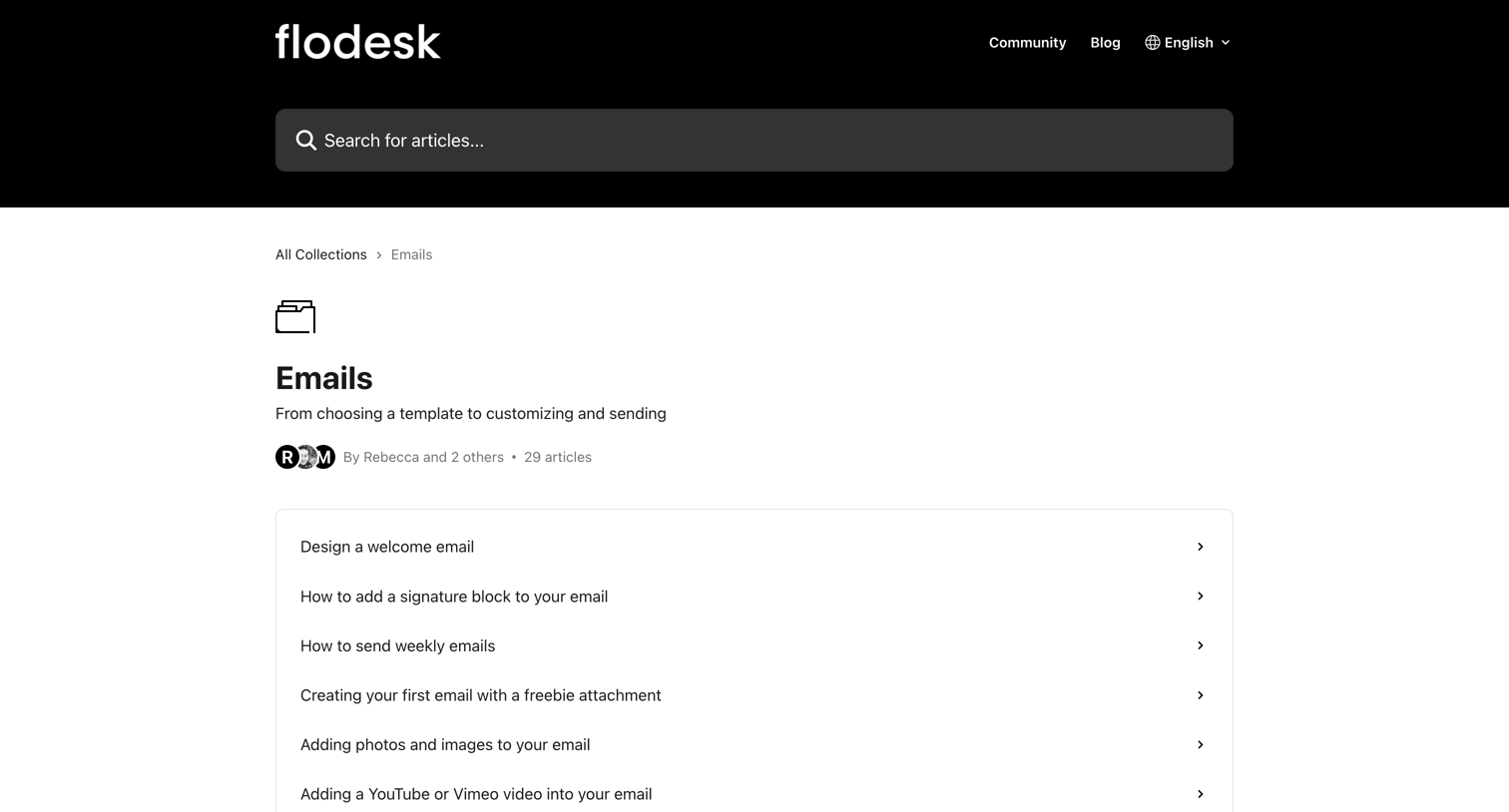 Flodesk - Emails | Flodesk Help Center screen