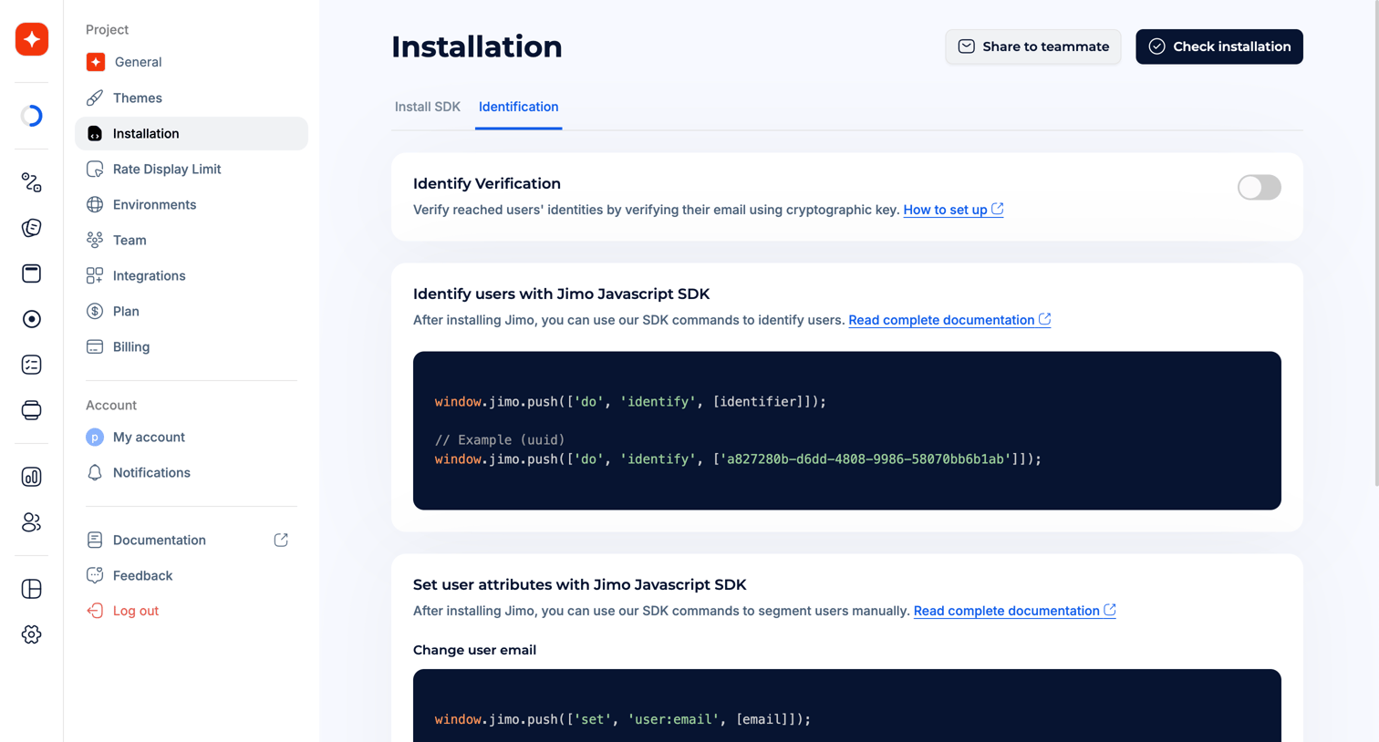 Jimo - Setup identification · Jimo screen