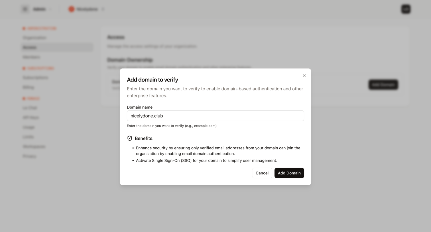 Mistral - Access - Admin - Mistral AI screen