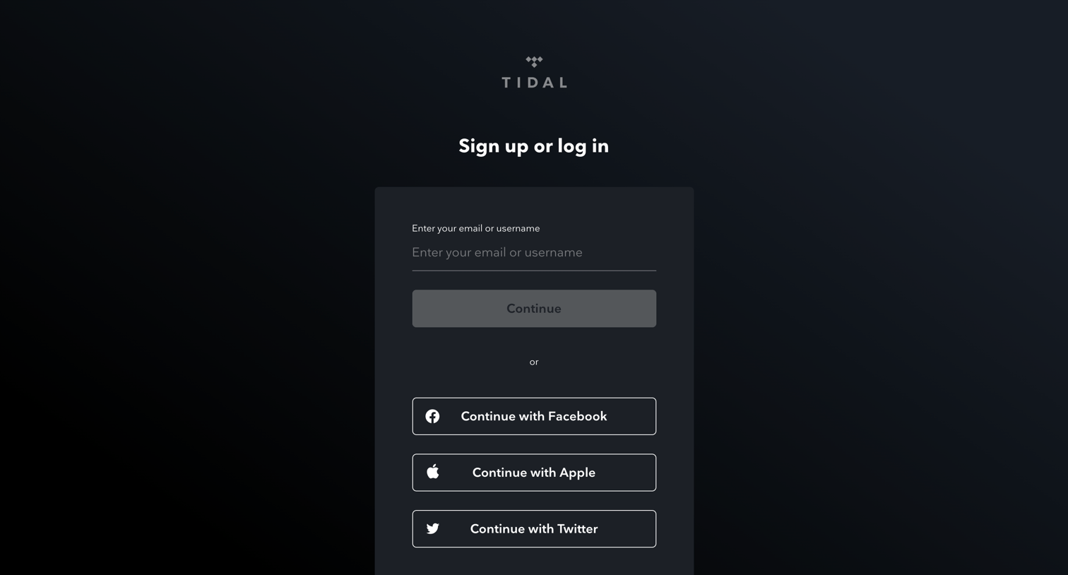 Tidal - Login | TIDAL screen