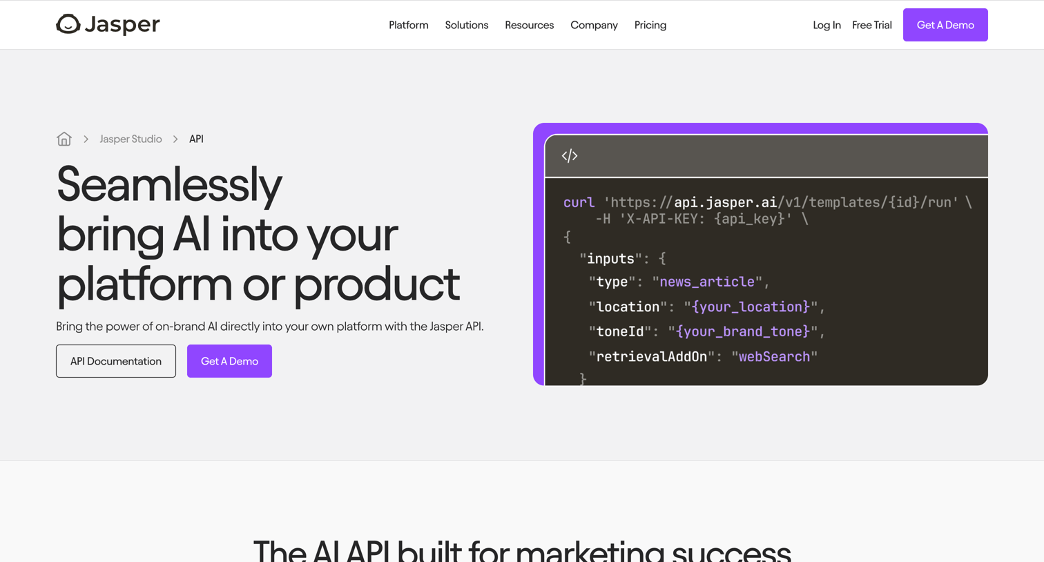 Jasper - Jasper API | Overview  Documentation screen