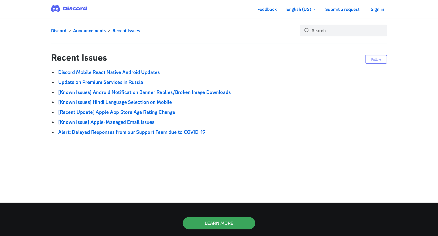 Discord - Recent Issues – Discord screen