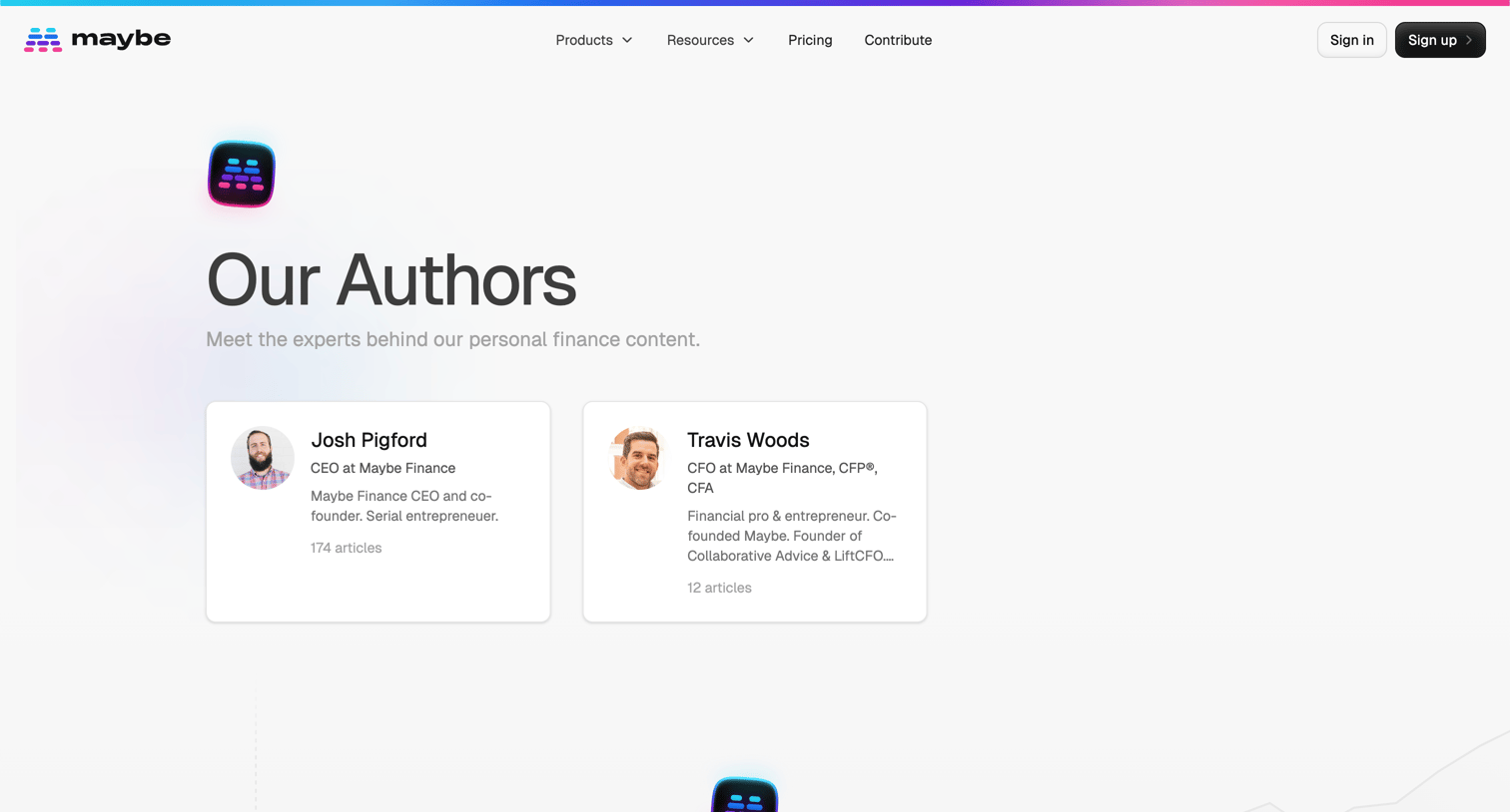 Maybe Finance - Personal Finance Authors - Maybe Finance screen