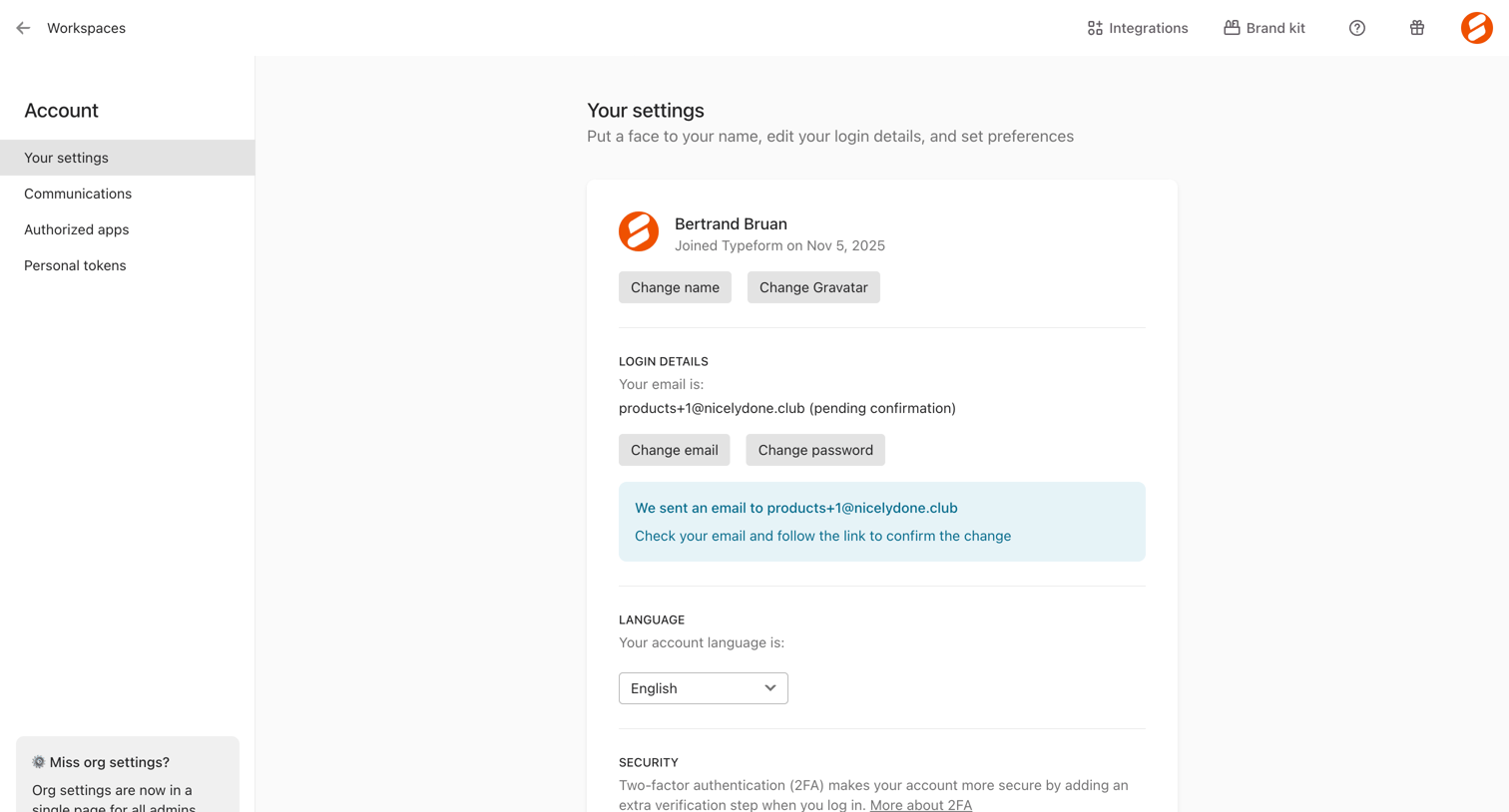 Typeform - Typeform - Account screen
