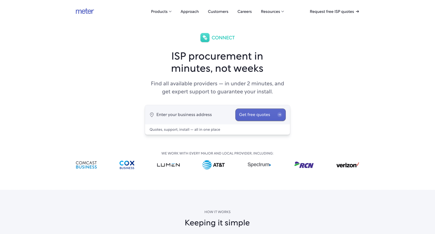 Meter - ISP procurement in minutes, not weeks | Meter Connect screen