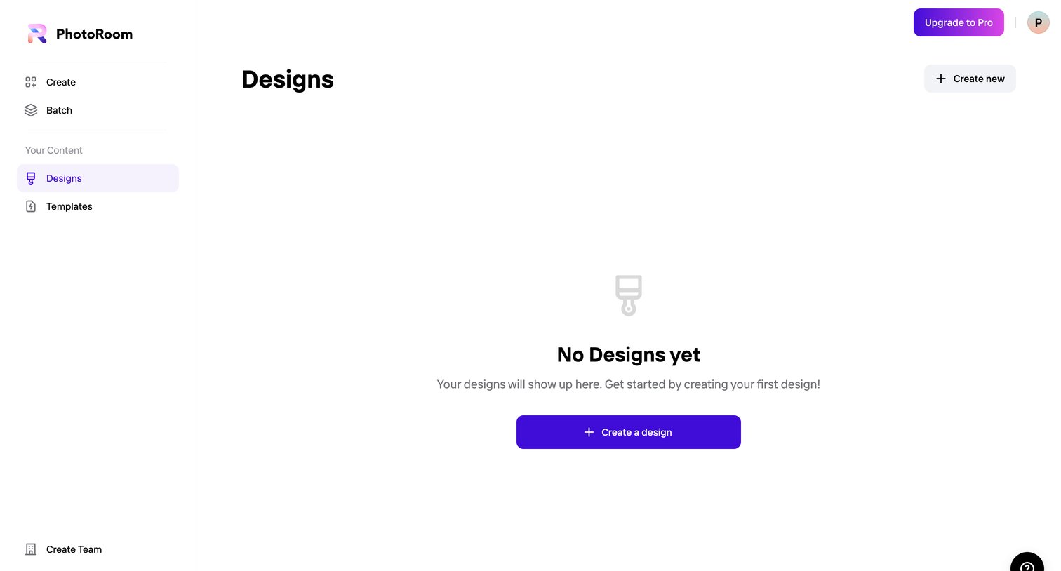 Photoroom - Your Content - Designs - PhotoRoom screen