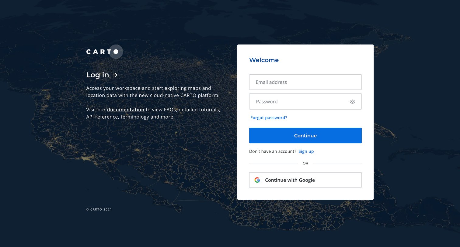 Carto - CARTO Accounts screen