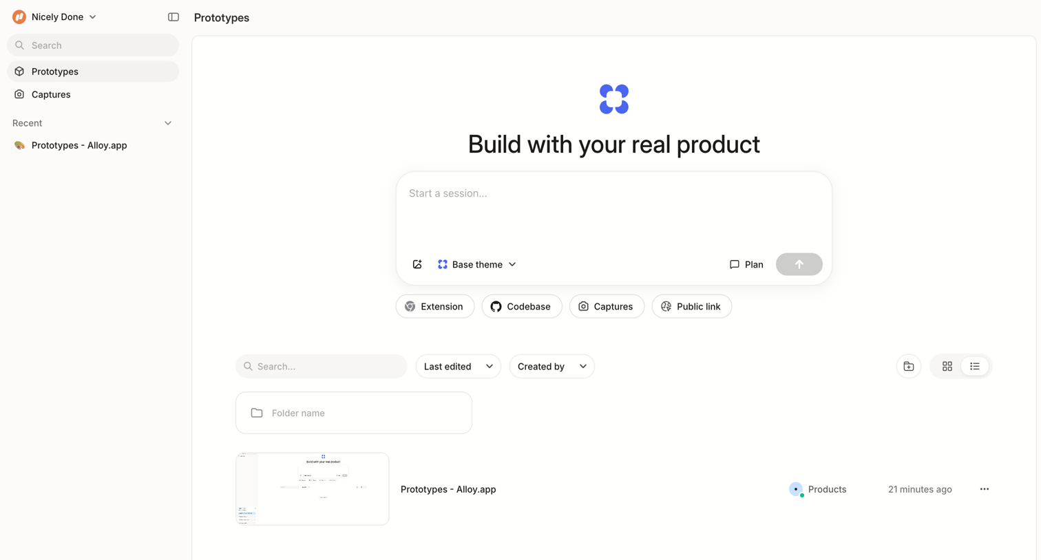 Alloy - Prototypes screen