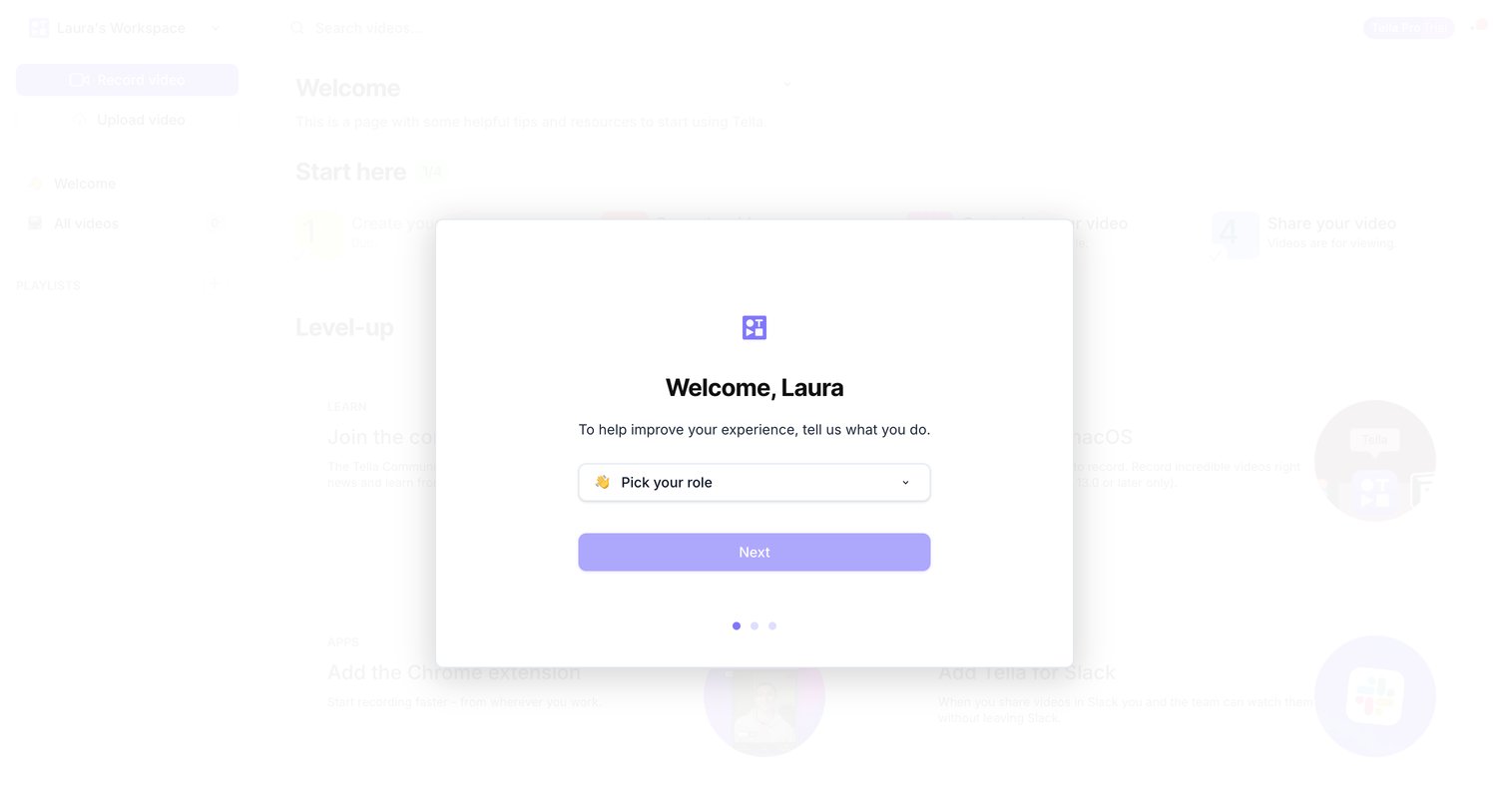Tella - Tella — Video recording for work screen