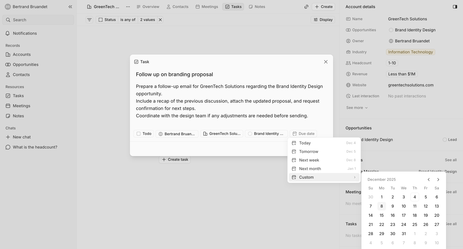 Lightfield - Tasks screen
